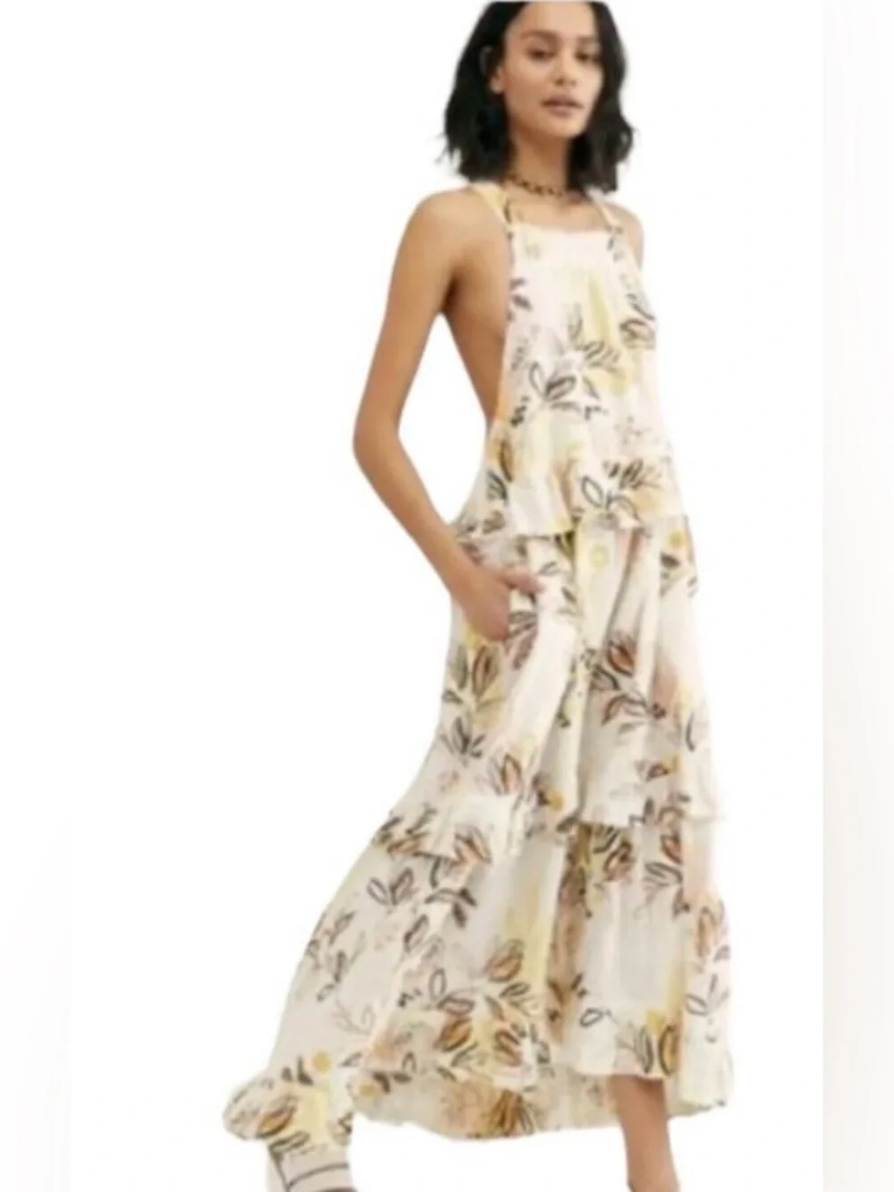 Free People Anita botanical tiered maxi dress in ivory combo. - Picture 5 of 9